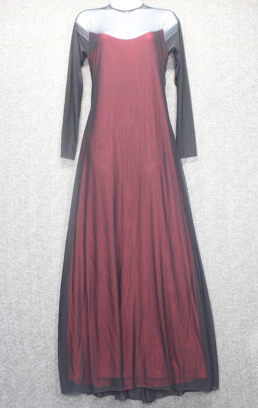 Vintage 90s Tadashi Red & Sheer Black Witchy Goth Evening Party Dress Size XS
